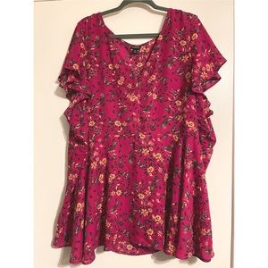 Torrid Floral Chiffon Peplum Blouse (Size 5)